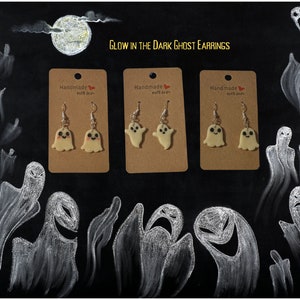 Ghost Earrings - Spooky Halloween Dangle Earrings, Polymer Clay with Sterling Silver Hardware, 3 Unique Designs