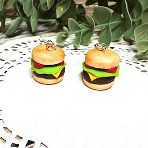 Cheeseburger Earrings: Handmade Polymer Clay Food Jewelry