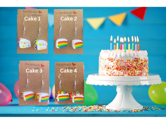 Cake Earrings - Birthday Jewelry - Fun and Whimsical Accessories - Sterling Silver Hooks