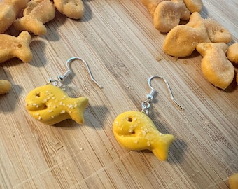 Goldfish Cracker Earrings: Polymer Clay Sterling Silver Jewelry