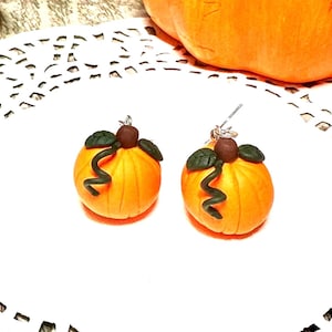 3D Pumpkin Earrings: Handmade Polymer Clay, Sterling Silver Hooks