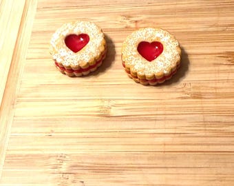 Imanes de galletas Heart Linzer - Regalo de San Valentín de arcilla polimérica hecho a mano, juego de 2
