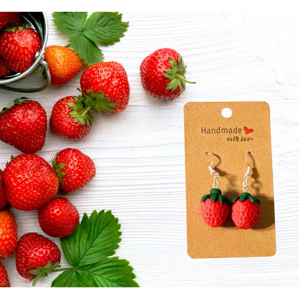 Strawberry Earrings | Fruit Earrings | Fruit Jewelry | Dangle Earrings | Clay Earrings | Berry | Unique Gift | Jewelry Gift