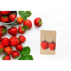 Strawberry Earrings with Sterling Silver Hooks - Unique Fruit Jewelry for Women and Girls
