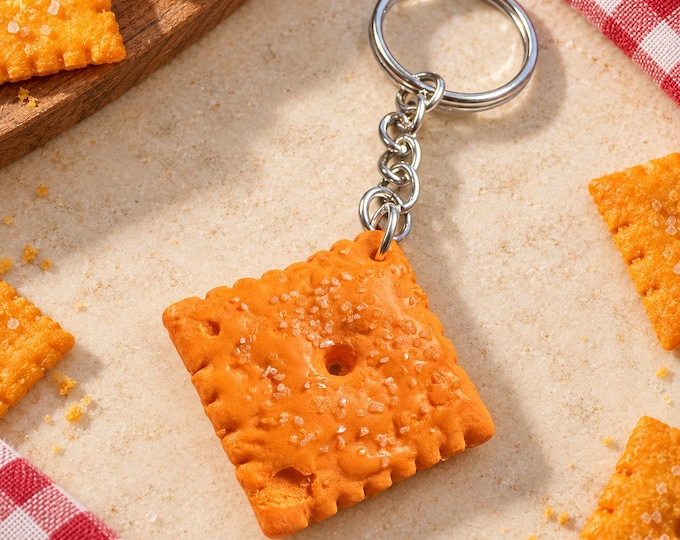 Cheez-It Cracker Keychain – Handmade Polymer Clay Food Charm