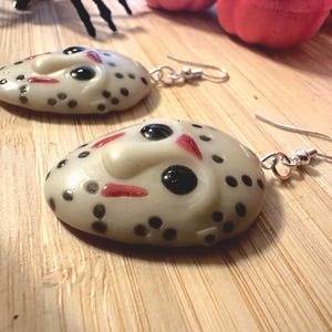 Friday the 13th Jason Voorhees Glow-in-the-Dark Clay Earrings | Handmade Horror Movie Jewelry