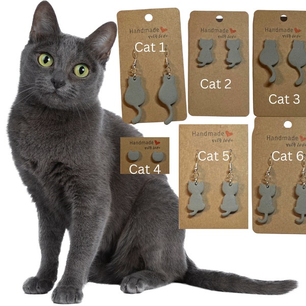 Cat Earrings | Animal Earrings | Cat Jewelry | Animal Jewelry | Grey Cat Earrings | Cat Lover Jewelry | Cat Mom Jewelry | Gray Cat Earrings