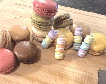 Macaron Earrings: Polymer Clay Dessert Dangles with Sterling Silver Hooks