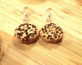 Handmade Chocolate Chip Cookie Earrings: Polymer Clay, Sterling Silver