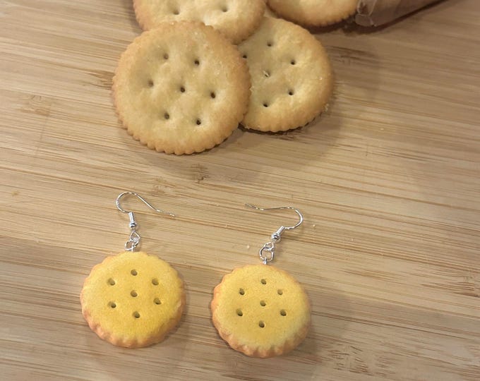 Ritz Cracker Earrings: Polymer Clay Snack Jewelry, Sterling Silver