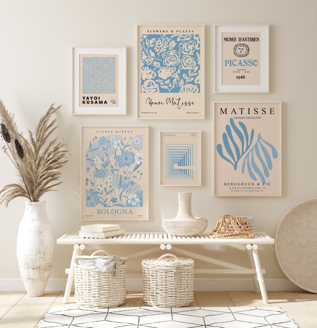 Blue Gallery Wall Art Set of 6, Flower Market Print Set, Gallery Wall Prints, Matisse Poster