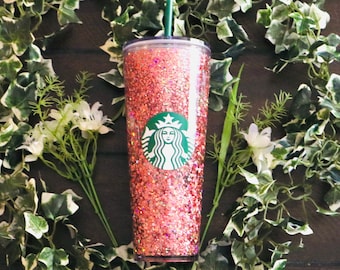 Starbucks snow globe glitter cup, pink color, fun, glitter flow cup, tumbler cup, Blizzard cup