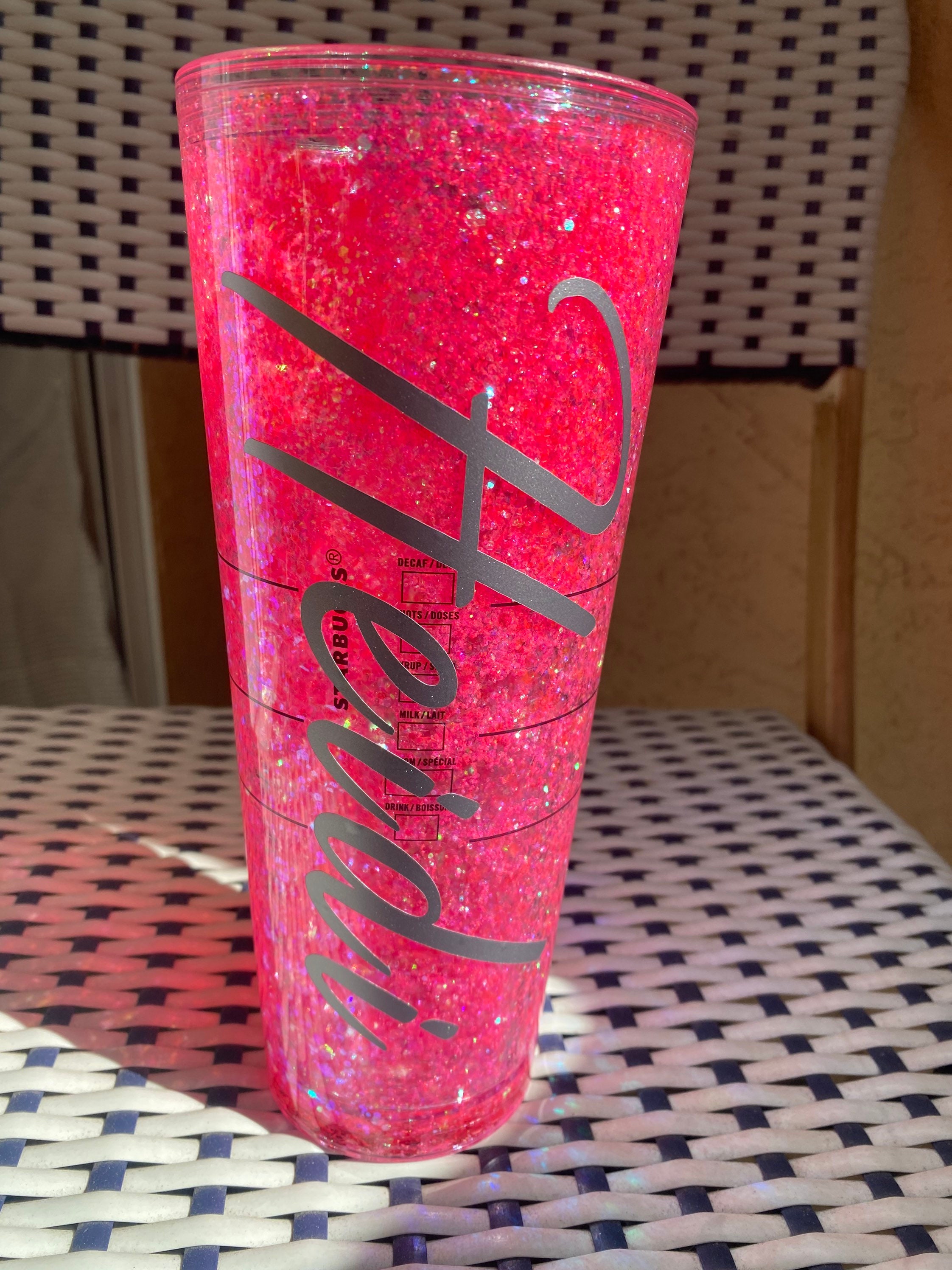 Starbucks Snow Globe Glitter Cup, Pink Color, Snow Globe Tumbler, Glitter Flow Cup, Tumbler