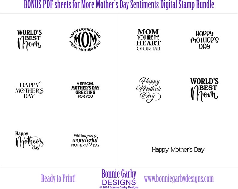 More Happy Mother's Day Sentiments Digital Stamp Bundle, Clip Art, Word Art Quotes for Cardmaking, Digital Stamps, PNG, Words for Cards image 2