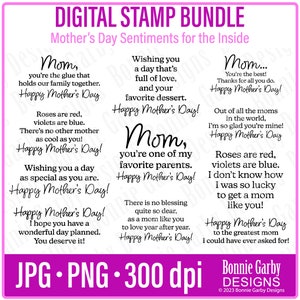 Happy Mother's Day Sentimenten 'voor de binnenkant' Digitale Stempelbundel, Clip Art, Word Art Quotes voor het maken van kaarten, Woorden voor kaarten, PNG, Citaat