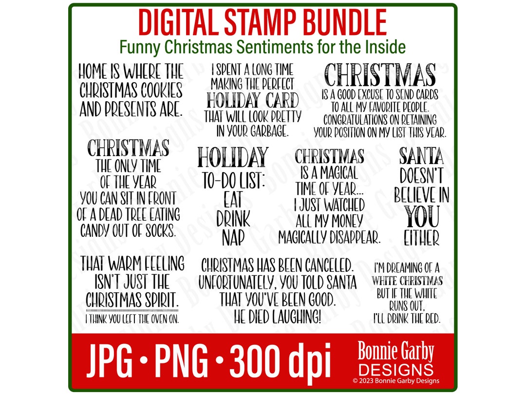 Funny Christmas Sentiments 'for the Inside' Digital Stamp Bundle, Clip ...