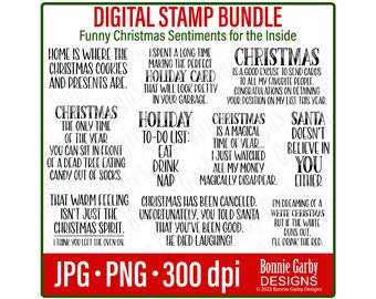 Funny Christmas Sentiments 'for the inside' Digital Stamp Bundle, Clip Art, Word Art Quotes, Words for Cards, Digital Stamps, PNG, Sarcastic