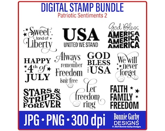 4th of July Patriotic Sentiments 2 Digital Stamp Bundle, Clip Art, Word Art Quotes for Cardmaking, Digital Sentiments, PNG, Words for Cards