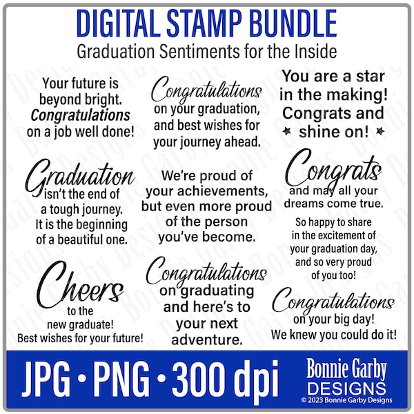 Graduation Sentiments 'for the inside' Digital Stamp Bundle, Clip Art, Word Art Quotes for Cardmaking, Words for Cards, PNG, Quote