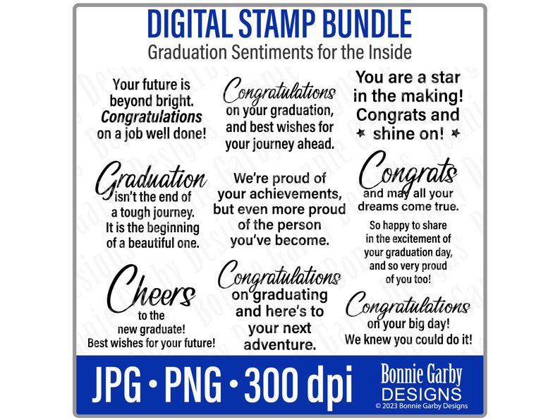 Graduation Sentiments 'for the inside' Digital Stamp Bundle, Clip Art, Word Art Quotes for Cardmaking, Words for Cards, PNG, Quote image 1