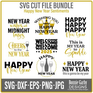Happy New Year Sentiments SVG, fichier coupé, tampons numériques couleur, Cricut, Silhouette, sublimation, mots pour cartes, clipart, clipart
