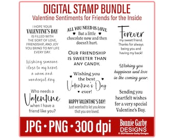 Valentine Sentiments for Friends 'for the inside' Digital Stamp Bundle, Clip Art, Word Art Quotes for Cardmaking, Words for Cards, Scrapbook