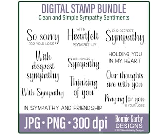 Strakke en eenvoudige bundel digitale postzegels van Sympathy, Word Art Quotes, Clip Art, Sympathy Words for Cards, digitale postzegels, sentimenten digitale kaarten