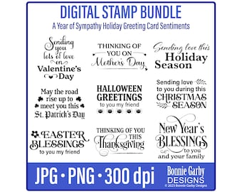 Een jaar van sympathie wenskaart sentimenten digitale stempel bundel, citaten voor het maken van kaarten, digitale postzegels, digitale sentimenten, kaartwoorden