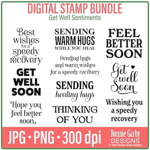 Gute Besserung digitale Stempel Bündel, Wortkunst Zitate, Clip Art, Zitate für die Kartenherstellung, Wörter für Karten, PNG Bilder, digitale Sentiment für Karten