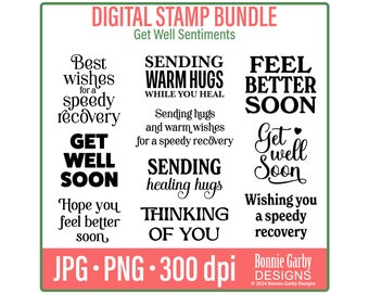Get Well Digital Stamp Bundle, Word Art Quotes, Clip Art, Quotes for Cardmaking, Words for Cards, PNG Images, Digital Sentiments for Cards