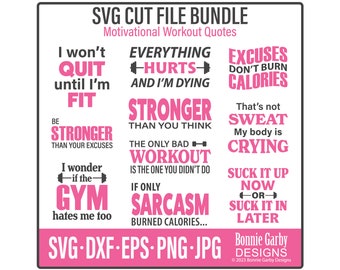 Workout Motivational SVG Cut File Bundle, Full Color Digital Stamp, Cricut, Silhouette, Sublimation, Clip Art, Words for Cards, Clip Art
