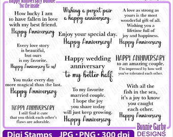 Happy Anniversary Sentiments 'for the inside' Digital Stamp Bundle, Clip Art, Word Art Quotes for Cardmaking, Words for Cards, PNG, Quote