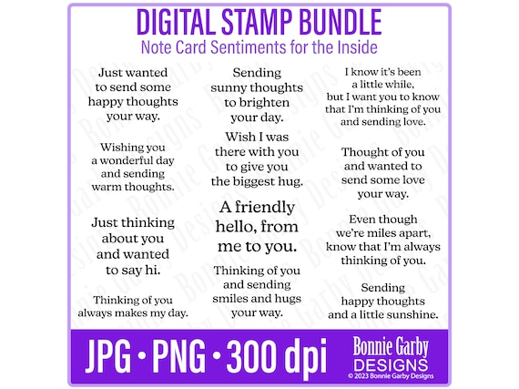 All Occasion Note Card Sentiments 'for the inside' Digital Stamp Bundle, Clip Art, Word Art Quotes for Cardmaking, Words for Cards, PNG
