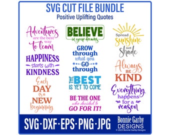 Positive Uplifting Quote SVG Cut File Bundle, Full Color Digital Stamp, Cricut, Silhouette, Sublimation, Clip Art, Words for Cards, Clip Art