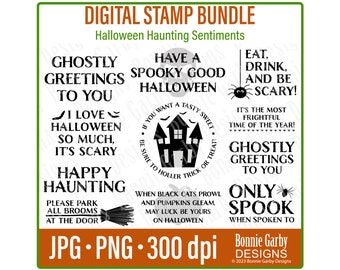 Halloween Haunting Digital Stamp Bundle, Word Art Quotes, Clip Art Quotes for Cardmaking, PNG, Digital Stamps, Words for Cards, Spooky words