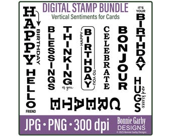 Vertical Sentiments for Cards Digital Sentiment Stamp Bundle, Words for Cards, Clip Art, Card Quotes, Digital Stamps, Birthday Sentiments
