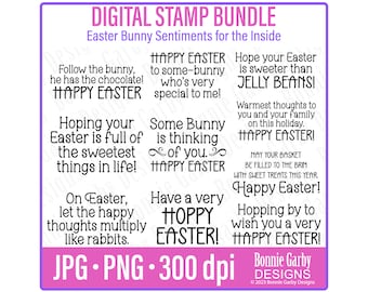 Easter Bunny Sentiments 'for the inside' Digital Stamp Bundle, Photo Overlays, Clip Art, Word Art Quotes for Cardmaking, Digi Stamps, PNG