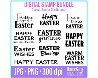 Klassische Ostergefühle Digital Stamp Bundle, Wortkunst-Zitate, Zitate für die Kartenherstellung, Digitalstempel, Kartengefühle, Wörter für Karten, PNG