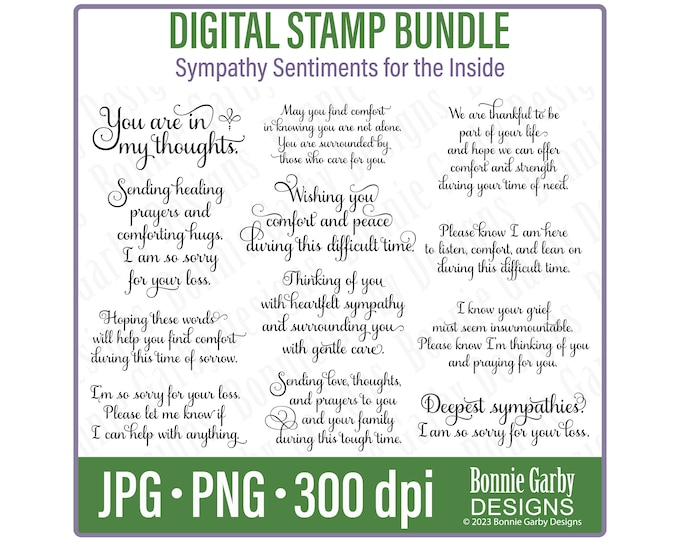 Sympathy Card Inserts Digital Sheet, Sympathy Card Inside Sentiments ...