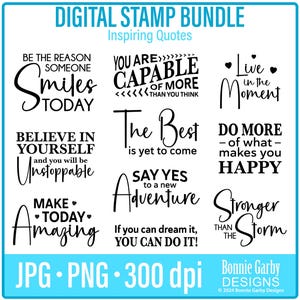 Inspirerende citaten bundel digitale postzegels, illustraties, WordArt-citaten voor kaarten maken, woorden voor kaarten, png-afbeeldingen, opbeurende gevoelens voor kaarten
