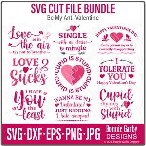 Be My Anti Valentine SVG Cut File Bundle, Sello digital en color, Cricut, Silueta, Sublimación, Clip Art sarcástico, Cita de amor para tarjetas