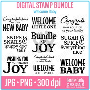 Willkommen Baby, Digital Stempel Bundle, Wortkunst Zitate, Clip Art, Wortkunst Zitate für die Kartenherstellung, Wörter für Karten, PNG, digitale Sentiment