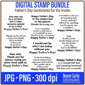 Happy Father's Day Sentiments 'for the inside' Digital Stamp Bundle, Clip Art, Word Art Quotes for Cardmaking, Words for Cards, PNG, Quote