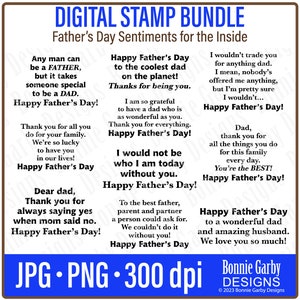 Happy Father's Day Sentiments 'voor de binnenkant' Digitale Stempelbundel, Clip Art, Word Art Quotes voor het maken van kaarten, Woorden voor kaarten, PNG, Citaat