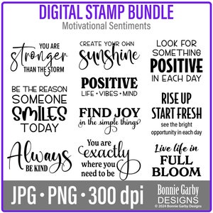 Lot de tampons numériques Sentiments motivants, clipart, citations Word Art pour la fabrication de cartes, mots pour cartes, images PNG, sentiments pour cartes