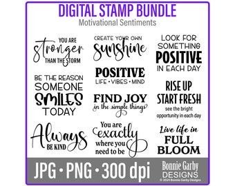 Motivational Sentiments Digital Stamp Bundle, Clip Art, Word Art Quotes for Cardmaking, Words for Cards,  PNG Images, Sentiments for cards