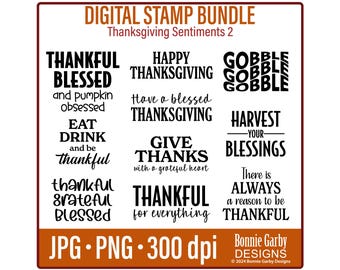 Thanksgiving Sentiments 2 Digital Stamp Bundle, Word Art Quotes, Photo Overlays, Clip Art, Words for Cards, PNG, Autumn Digital Sentiments