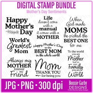 Happy Mother's Day digitale stempelbundel, illustraties, Word Art Quotes voor kaarten maken, digitale postzegels, PNG, digitale sentimenten, woorden voor kaarten