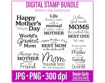 Happy Mother's Day Digital Stamp Bundle, Clip Art, Word Art Quotes for Cardmaking, Digital Stamps, PNG, Digital Sentiments, Words for Cards