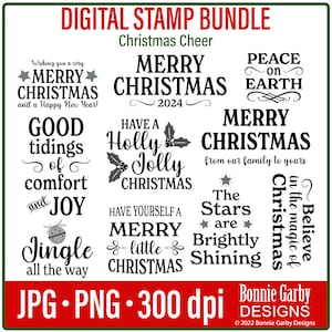 Paquete de sellos digitales Christmas Cheer 2024, citas de Word Art, superposición de fotos, imágenes prediseñadas, citas de Word Art para fabricación de tarjetas, PNG, sentimientos digitales